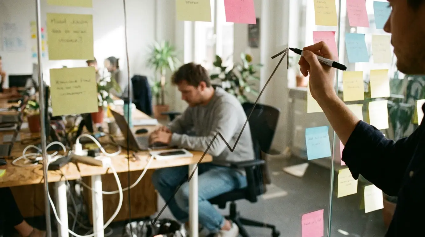 Person managing multiple data streams on computer monitors